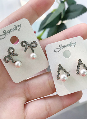 韩国进口蝴蝶结耳环低调重工三角形仿珍珠百搭气质耳钉小心机饰品