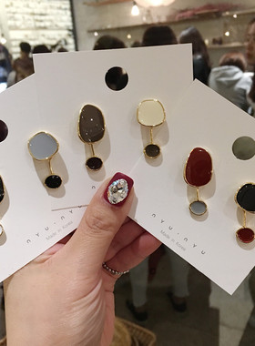 韩国东大门进口不规则水滴撞色个性耳环耳钉复古不对称耳坠