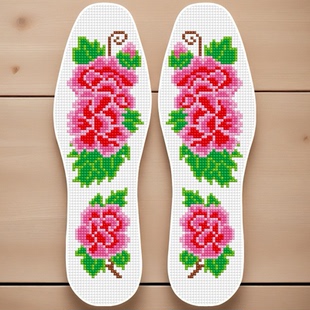 白底花牡丹富贵大红花十字绣鞋垫带针线自己绣不褪色单股加厚毛毡