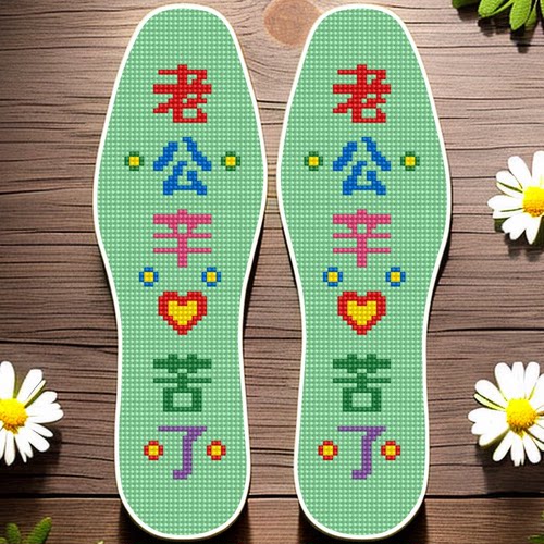 新品男人简单绣十字绣鞋垫绣给