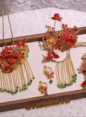 ETE正品红金磨砂发簪气质减龄款秀禾旗袍百搭款头饰12965