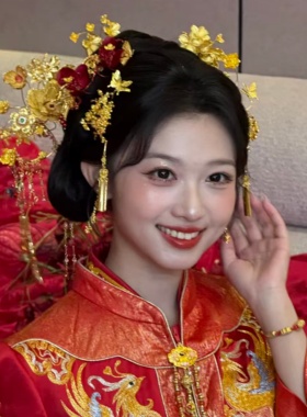 ETE正品新款金色流苏大气婚嫁精致高级百搭中式新娘发簪配饰12884