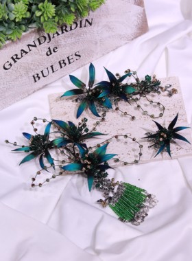 ETE新品高级感新中式蓝色绒花秀禾头饰12764