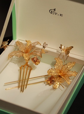 ETE正品新款金色龙凤褂头饰配饰发簪复古气质简约发饰百搭12396