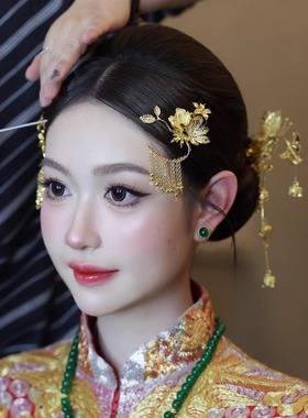 卡帝美学新款头饰金色流苏侧边发簪发钗龙凤褂旗袍边夹配饰12536