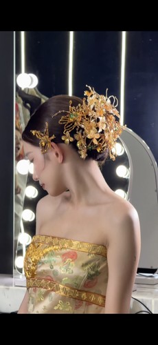 新款新娘头饰金色流苏步摇发簪简约中式秀禾服龙凤褂头饰14074