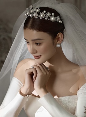 ETE正品新款新娘高级感韩式珍珠影楼拍照皇冠17473