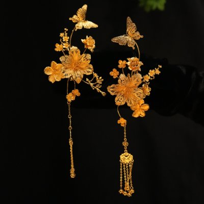 ETE正品新款金色蝴蝶花朵百搭新娘秀禾龙凤褂造型配饰发钗13138