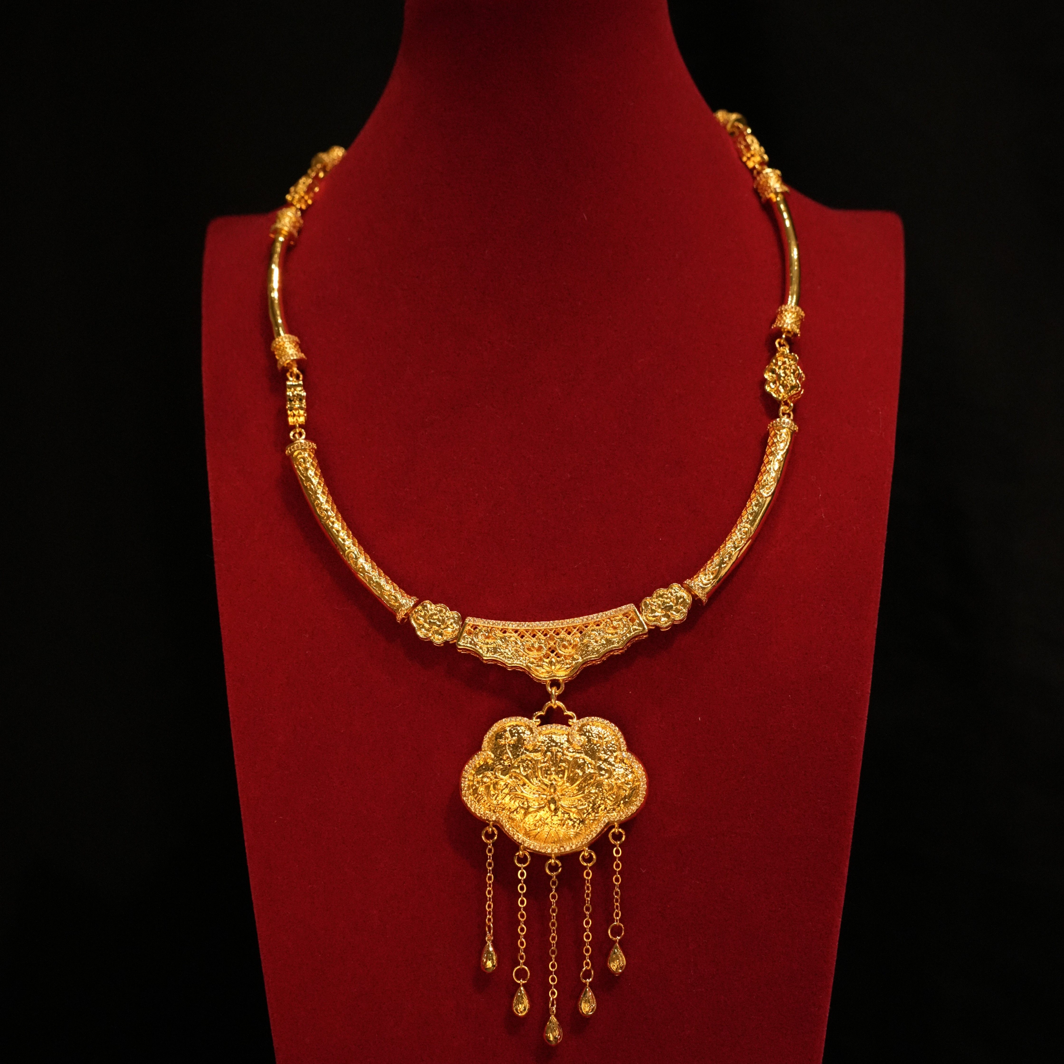 ETE正品新款百搭金色中式新娘流苏项链龙凤褂旗袍配饰12125