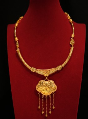 ETE正品新款百搭金色中式新娘流苏项链龙凤褂旗袍配饰12125