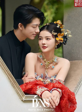 ETE正品新娘中式婚礼中国风新中式红绿黄手工绒花套装发饰12624