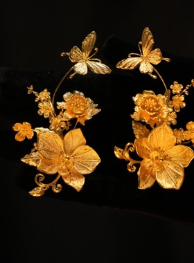 ETE新款中式百搭金色蝴蝶花朵新娘敬酒秀禾发簪对夹13149