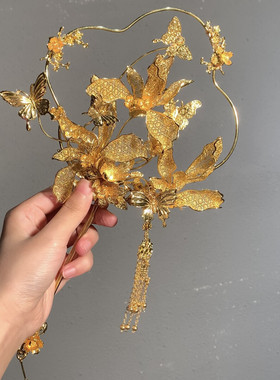 ETE正品新中式中国风金色蝴蝶团扇13278