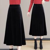 裙子 女士高级感休闲百搭气质时尚 2024年韩版 金丝绒简约半身裙秋季