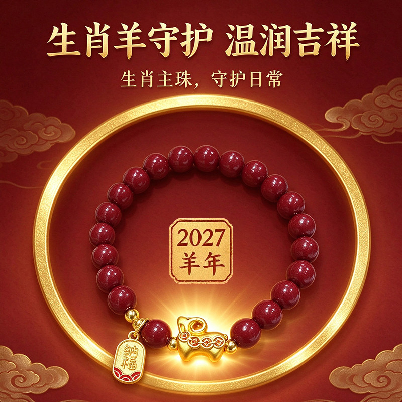 2027羊年本命年朱砂手链男女低含量紫金砂手饰新年送家人朋友礼物