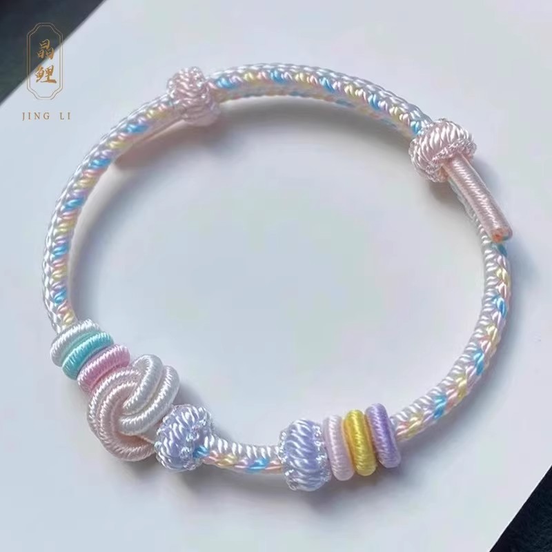 新款桃花结编绳手链半成品可穿珠穿吊坠酒窝结编织手绳男女