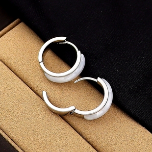天然白贝母银色素圈耳环女圆圈圈轻奢高级感简约百搭气质玳瑁耳饰