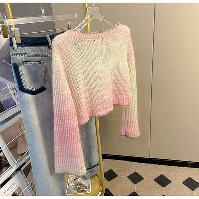 海马毛.v领.宽松.渐变