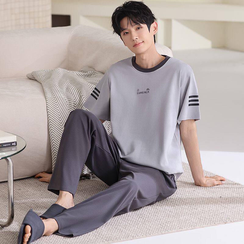 高级感棉睡衣男夏季天可外穿短袖长裤学生两件套装男士休闲家居服