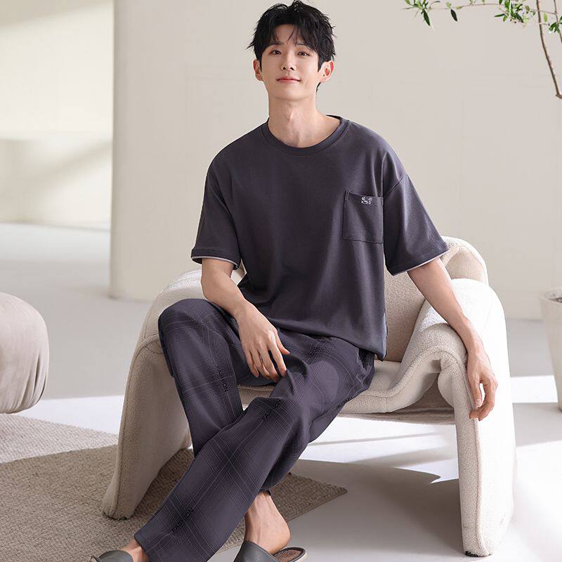 高级感棉睡衣男夏季天可外穿短袖长裤学生两件套装男士休闲家居服