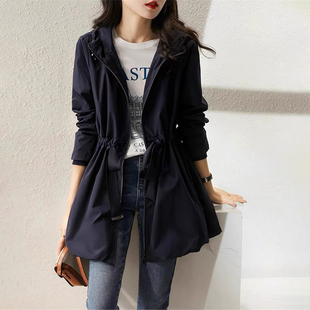 潮牌休闲连帽风衣外套女2025春秋新款 宽松遮肉显瘦夹克上衣服 时尚