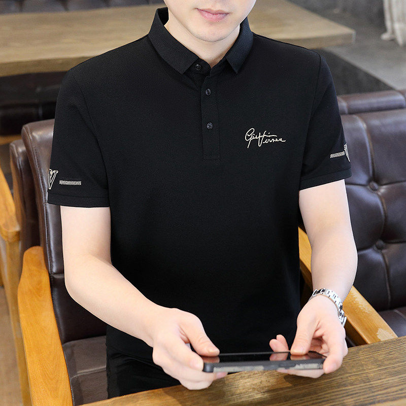 短袖Polo衫男夏季2026新款休闲冰丝T恤韩版修身翻领刺绣半袖体恤