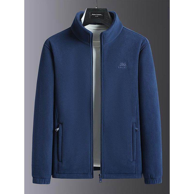 摇粒绒外套男春秋季潮流休闲立领开衫卫衣高端中年爸爸双面抓绒衣