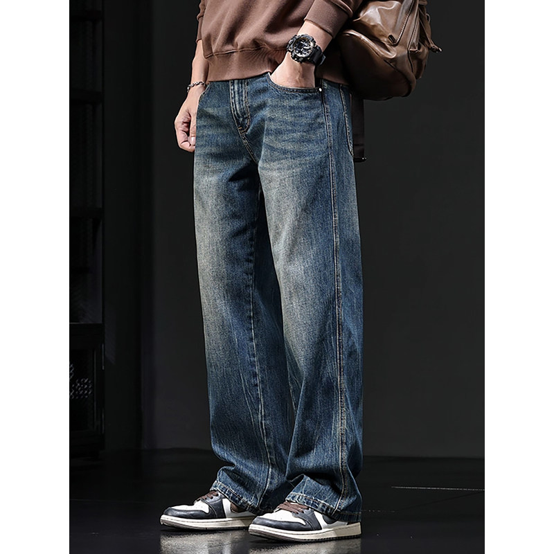 法国高端品牌美式水洗直筒牛仔裤男2025秋季新款宽松阔腿休闲长裤