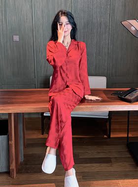 想念是种会呼吸的痛~ Daily Gtra~ 睡衣女冰丝春秋红色格子家居服