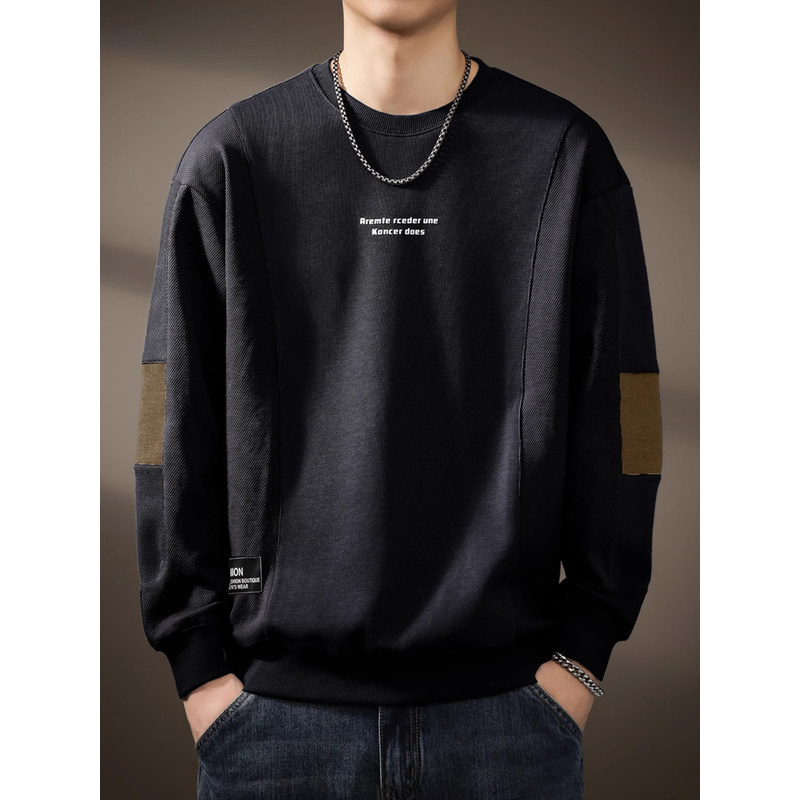 法国高端潮流品牌重磅拼接卫衣男士宽松户外复古圆领长袖休闲外套