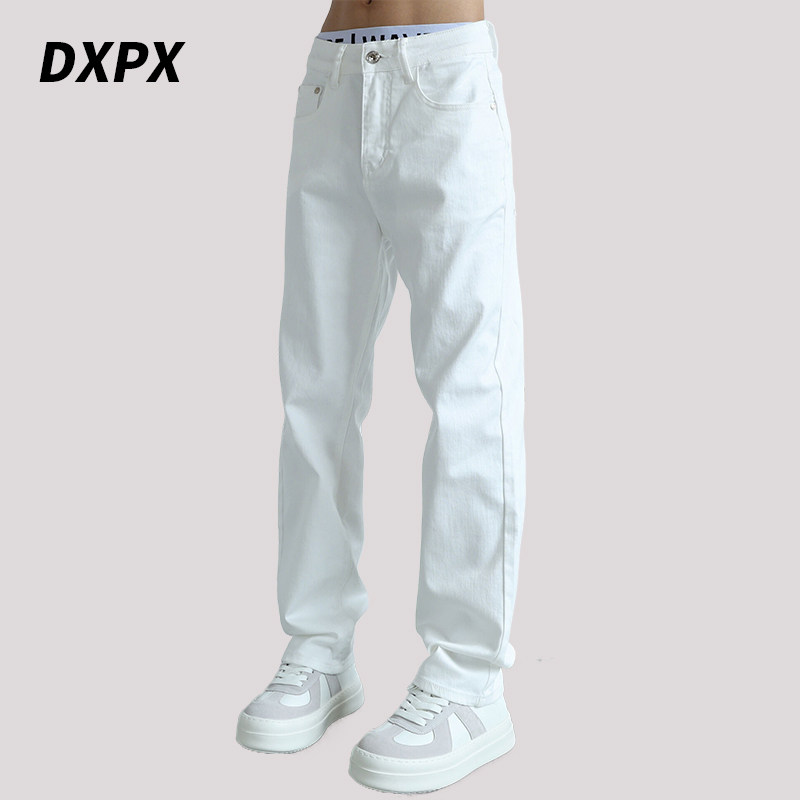 DXPX品牌专柜白色牛仔裤男直筒春季宽松休闲弹力水洗美式复古裤子