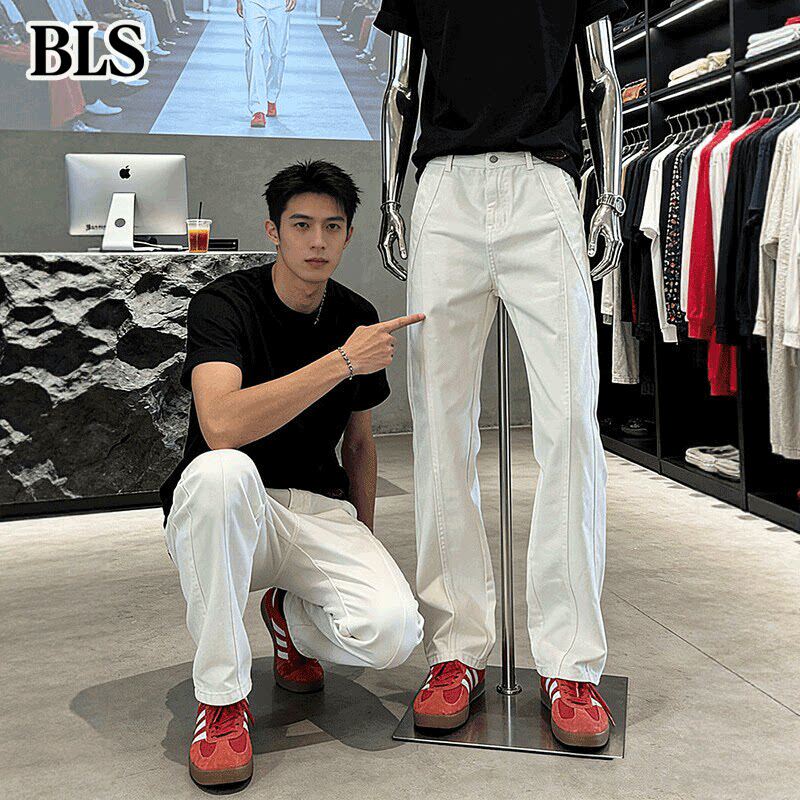 高端白色直筒牛仔裤男款夏季薄款2026新款宽松透气弯刀裤休闲裤子