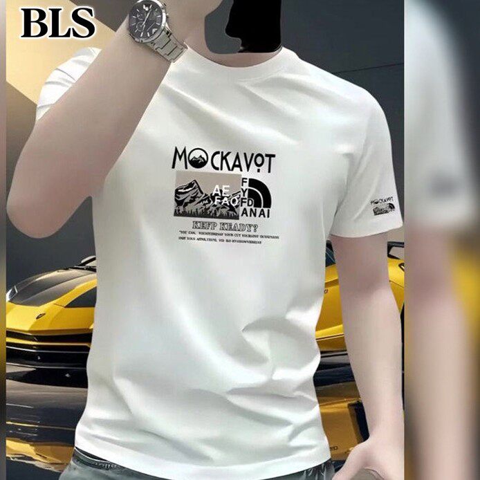 高端圆领印花短袖T恤男款夏季2026新款丝光棉修身半袖男士上衣服