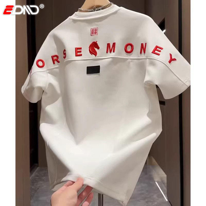 潮牌刺绣短袖男款2026新款春季马年喜庆痞帅圆领上衣男士短袖T恤