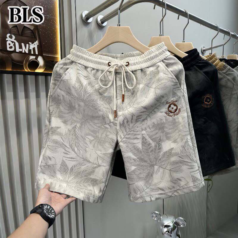 高端重工刺绣短裤男款夏季2026新款潮牌休闲运动男士沙滩五分裤子