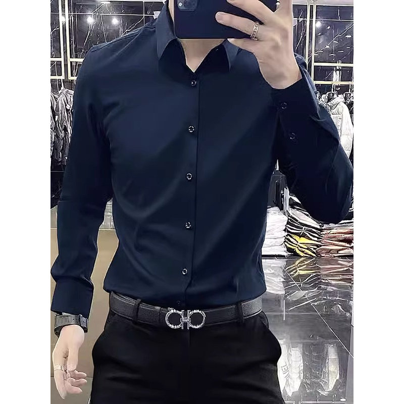 高级感商务休闲衬衫男士长袖2025春秋冬季新款修身免烫衬衣男款潮
