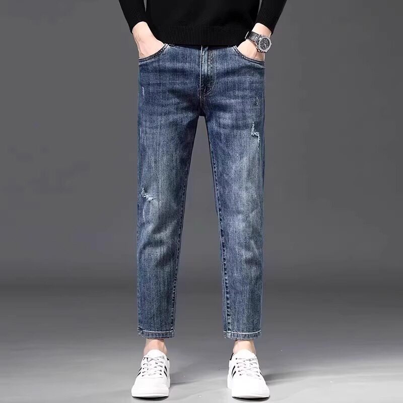 香港高端纯棉九分牛仔裤男士修身直筒2025新款弹力百搭休闲9分裤