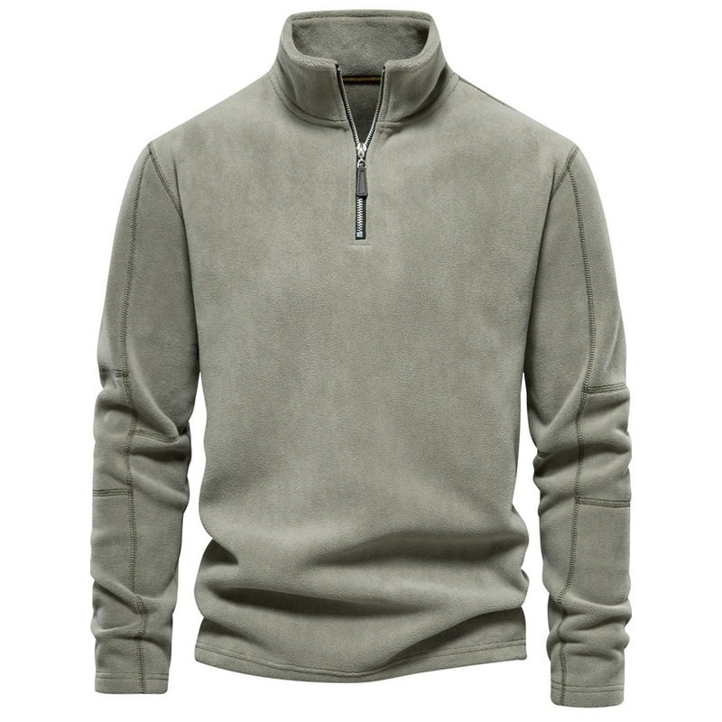 高端羊羔绒卫衣男士秋冬季2025新款加绒加厚套头立领半拉链上衣服