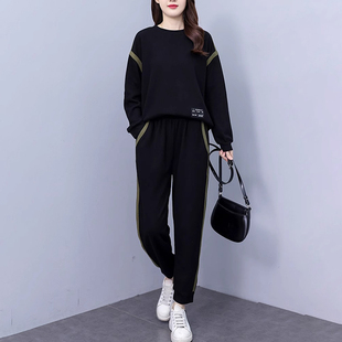 两件套 女2025春秋减龄撞色洋气大码 潮牌胖MM时尚 宽松休闲运动套装
