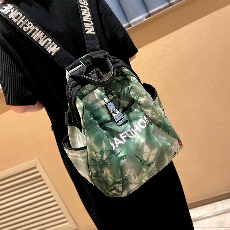 法国ZAMP绿色轻便旅游双肩包女新款时尚女士背包牛津布休闲旅行包