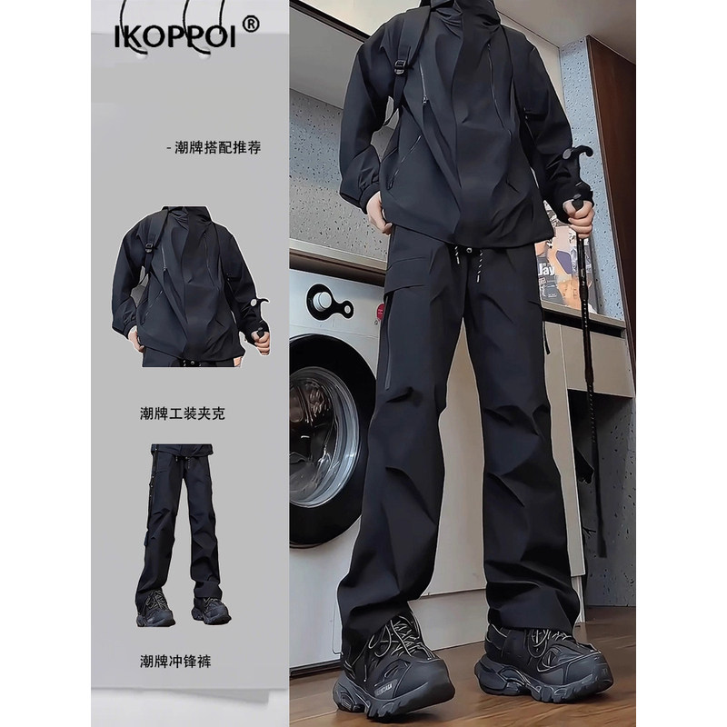 高端男士黑武士工装夹克套装穿搭一整套冲锋衣裤子户外徒步登山服