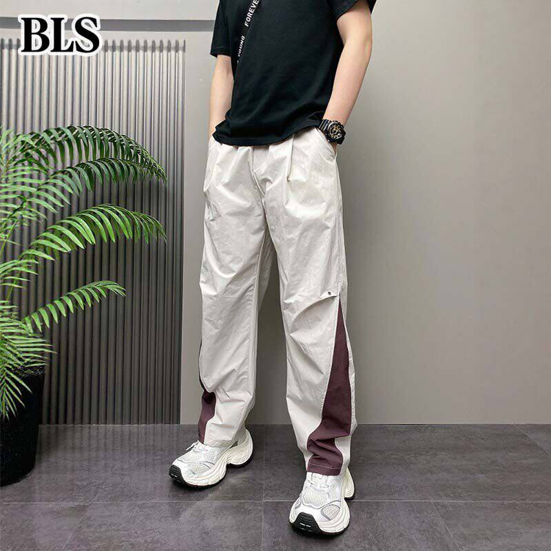 高端条纹休闲直筒裤男款夏季2026新款薄款速干宽松阔腿男士运动裤