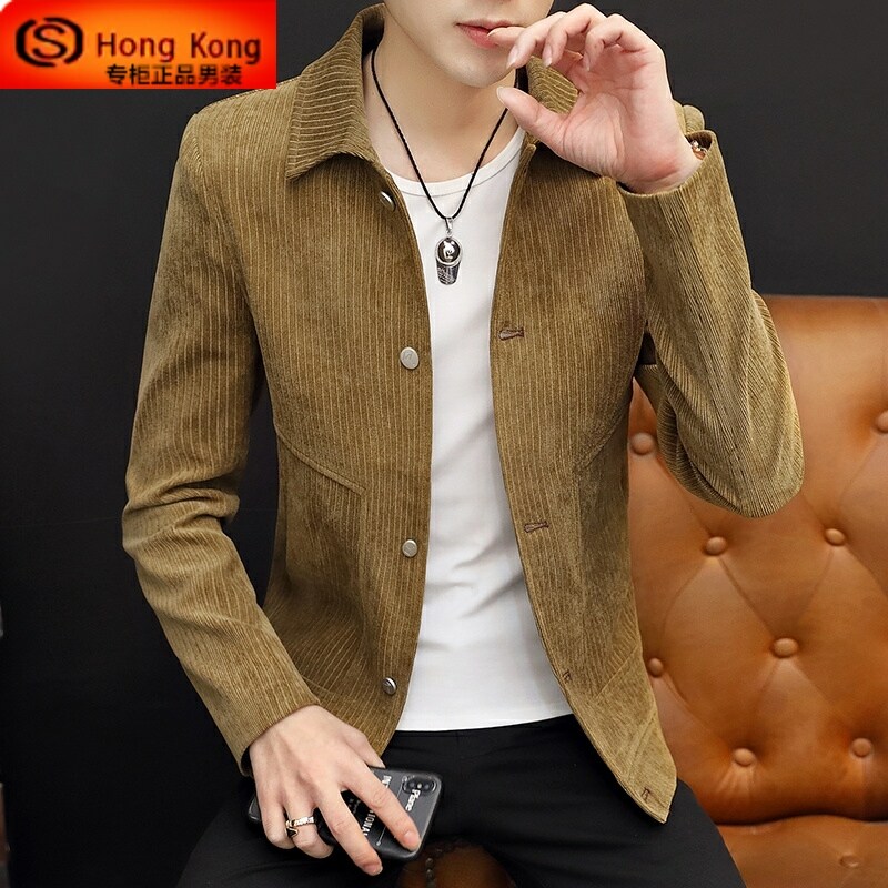 灯芯绒夹克男2025新款春秋冬季韩版潮流休闲薄款高端翻领男士外套