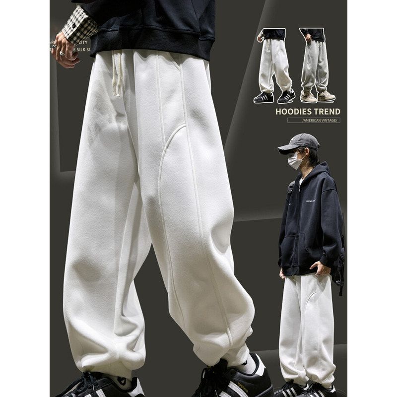 美式复古重磅解构卫裤男秋冬季休闲宽松垂感慵懒风阔腿束脚运动裤