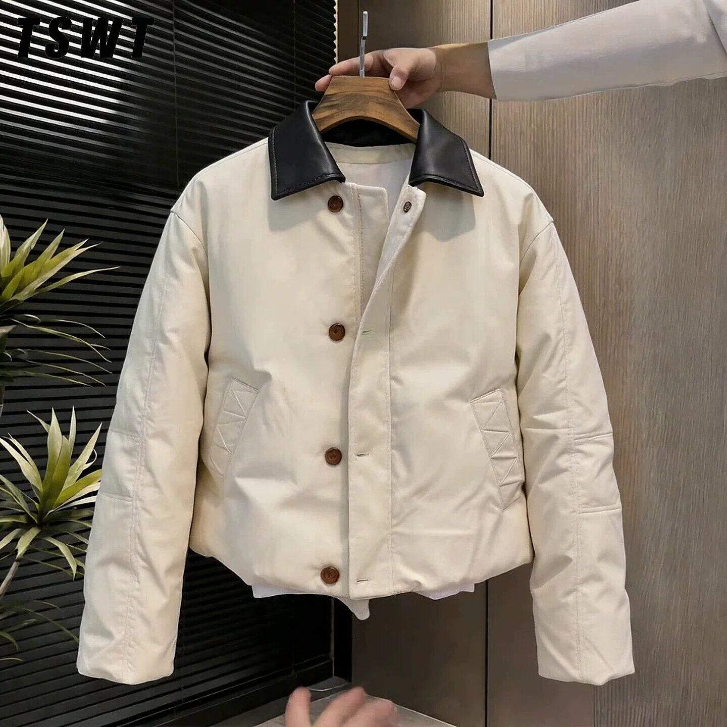 高端翻领皮衣棉服男士冬季2026新款加绒保暖宽松棉衣加厚保暖外套