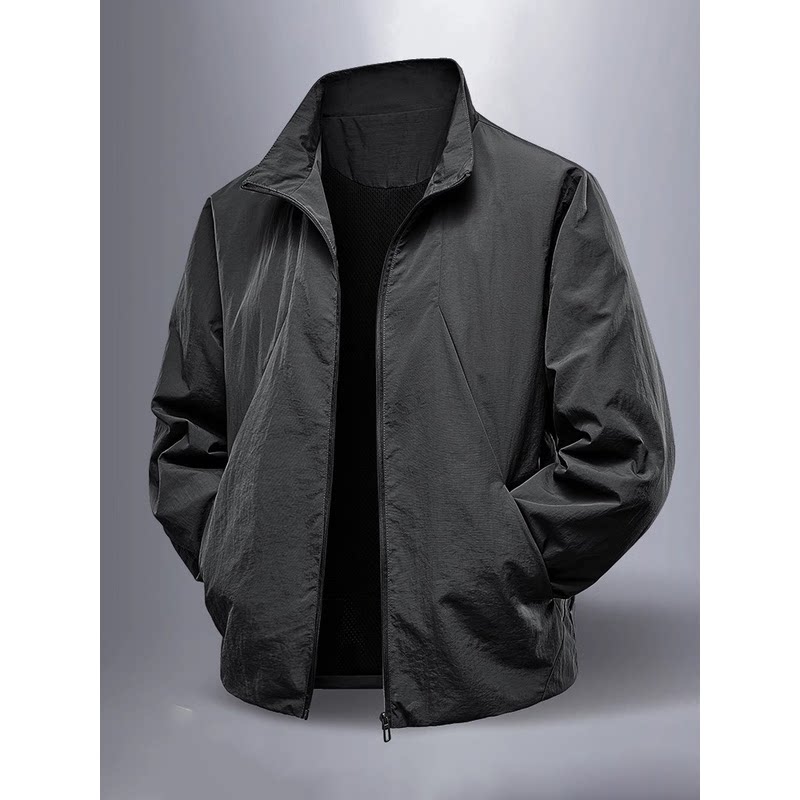 高端商务男士夹克外套2025秋季新款立领休闲运动男款防水茄克春装