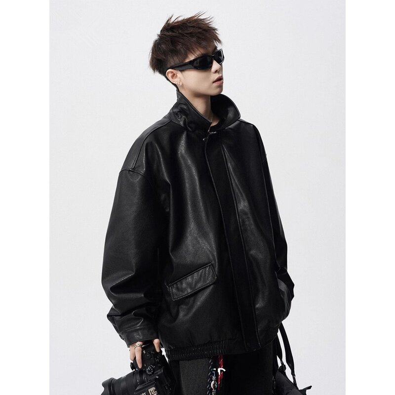 美拉德皮衣外套男春秋季薄款潮牌痞帅防风机车服休闲真皮翻领夹克