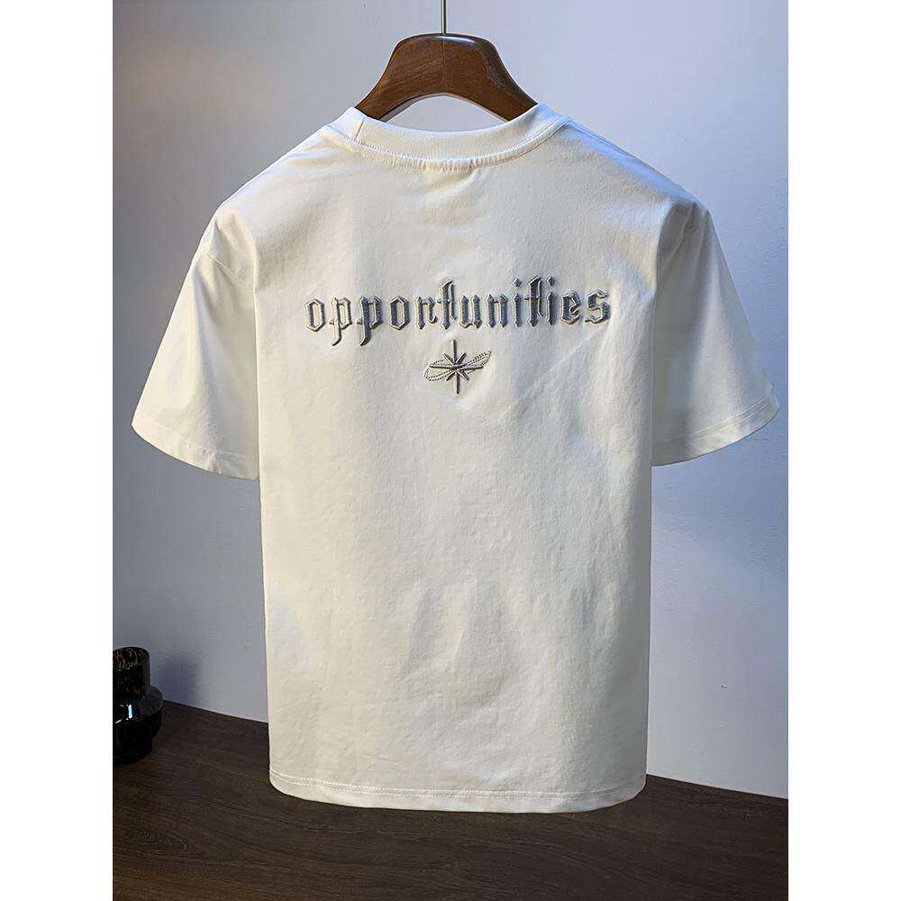 高端绣花男士短袖T恤潮流夏季薄款白色体恤衫速干透气凉爽半袖男T