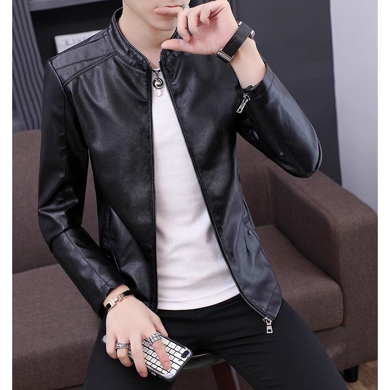 立领皮衣外套男2025秋冬新款加绒皮夹克韩版修身上衣百搭男装潮流