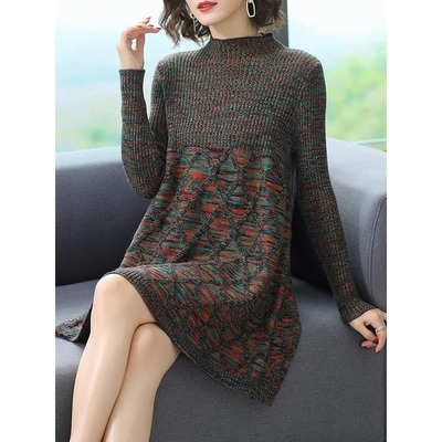 中长款羊毛衫秋季2025新款时尚大码高级感羊绒打底女士毛衣连衣裙